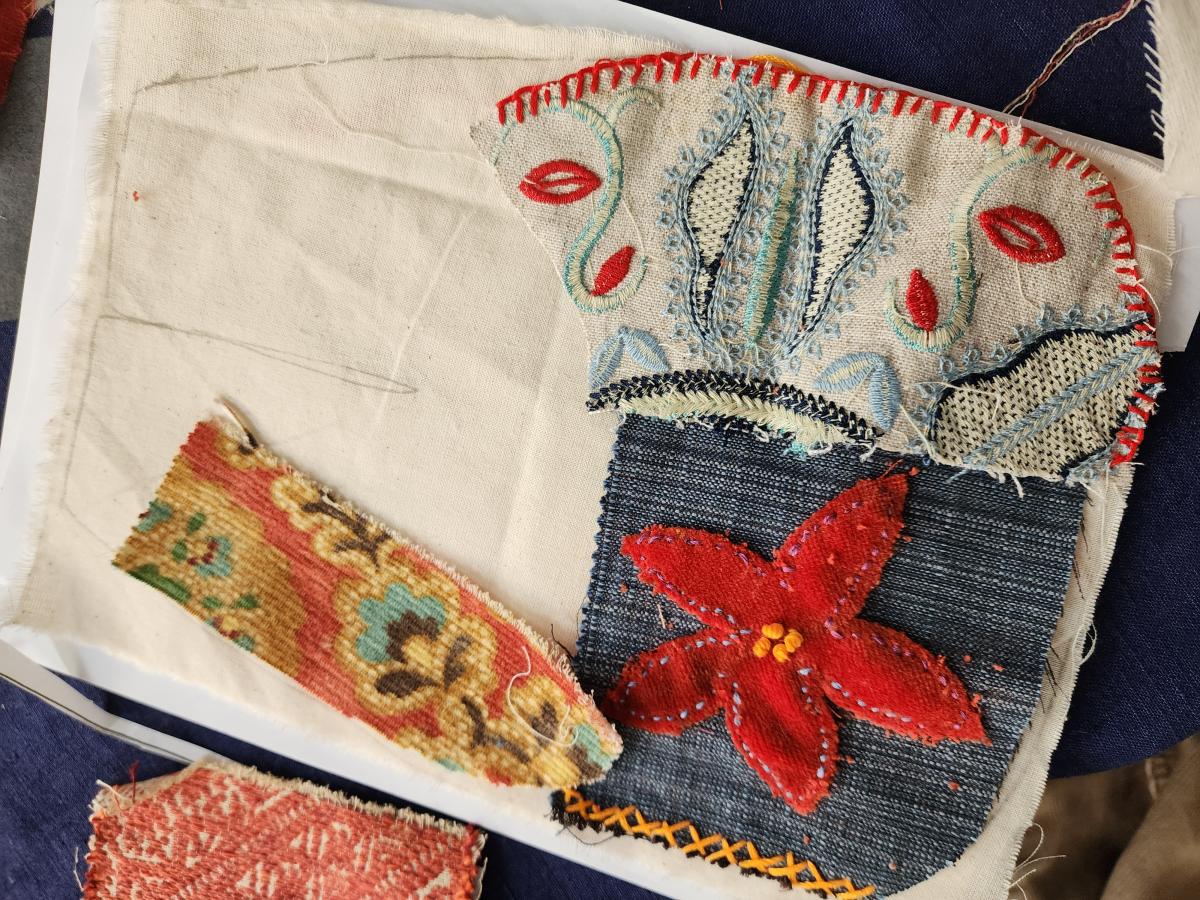 photo of a hand made pocket with embroidery