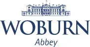 Logo of Woburn Abbey, with an illustration of the historic house in blue