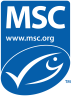 Marine Stewardship Council logo. The letters 'MSC' are at the top in white capital letters, with www.msc.org beneath. The logo is against a blue background, and has a white illustration of a fish designed to also look like a tick