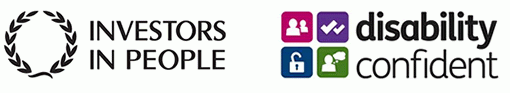 Image shows two logo's, one reading 'Investors in People' and one reading 'Disability Confident' 
