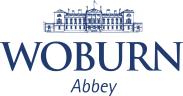 Logo of Woburn Abbey, with an illustration of the historic house in blue