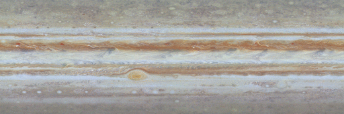 The belts and zones on Jupiter along with the Great Red Spot
