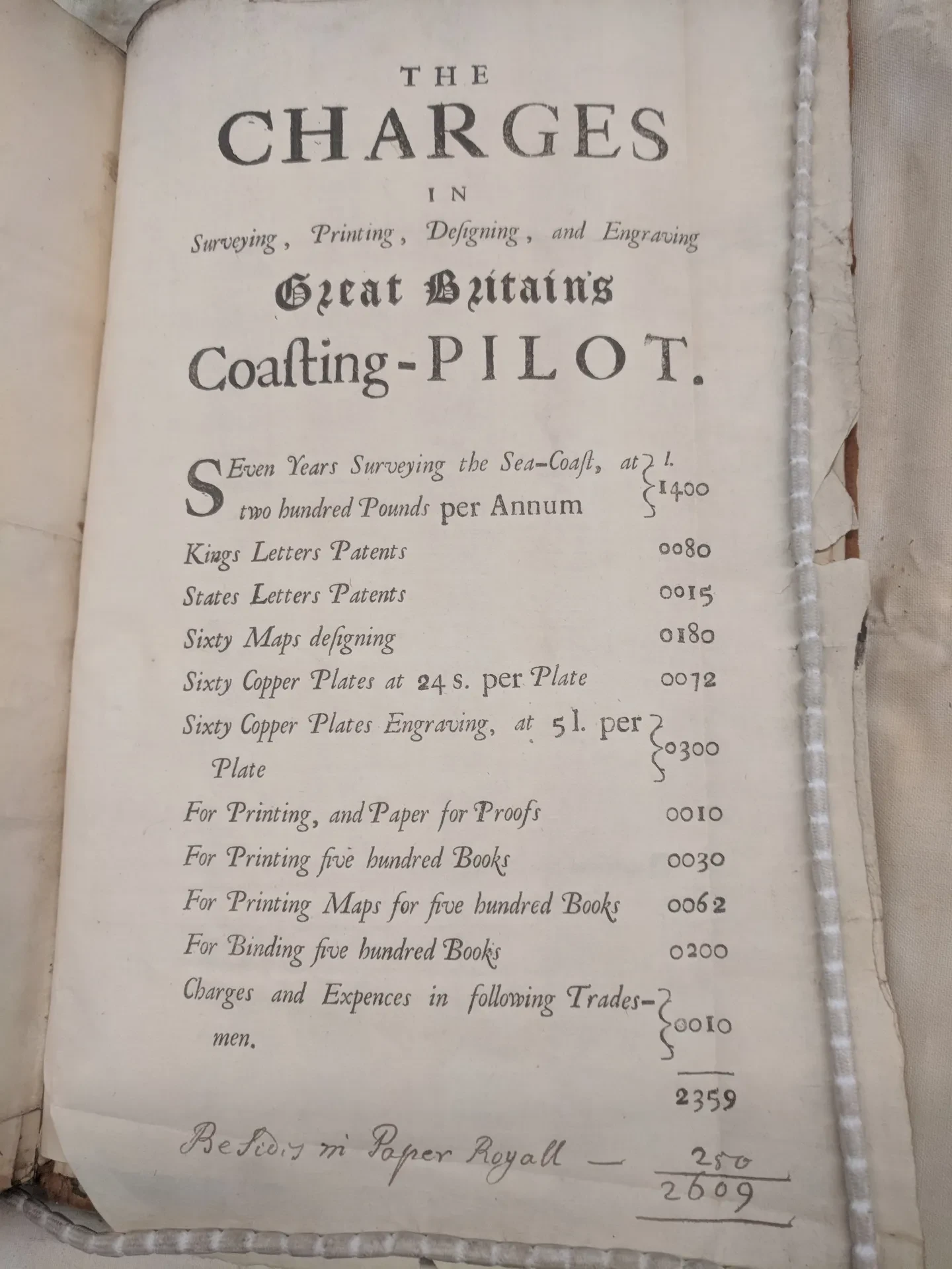 Invoice for Great Britain's Coasting Pilot