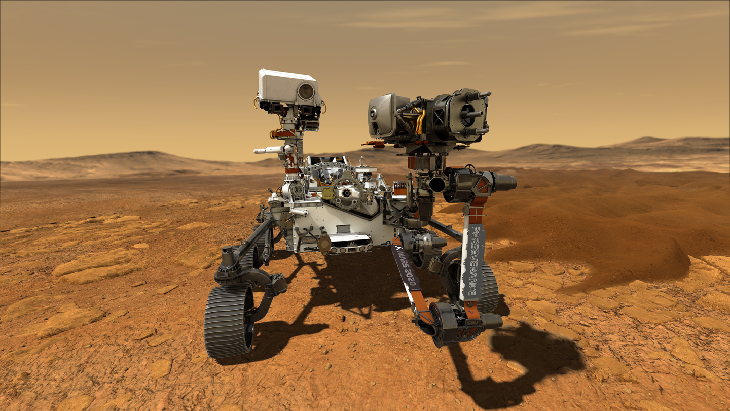 An artist's impression of NASA's Perseverance Rover on the surface of Mars
