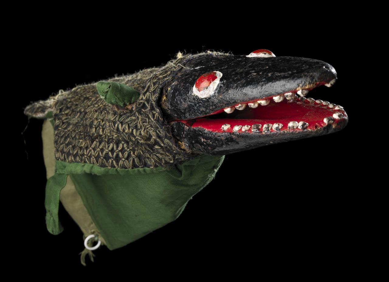 A crocodile hand puppet used during historic Punch and Judy shows