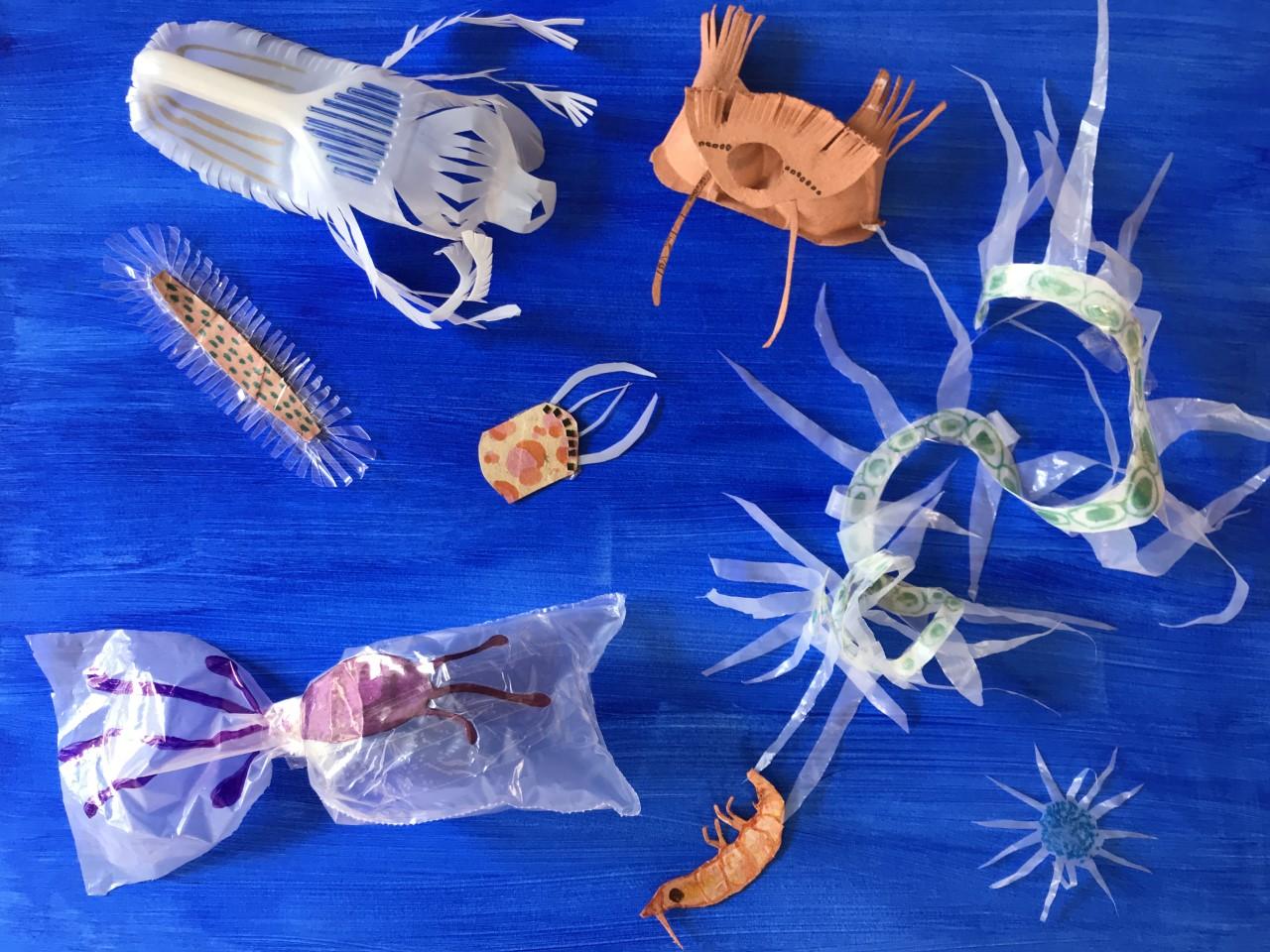 different plastic plankton made from household recycling