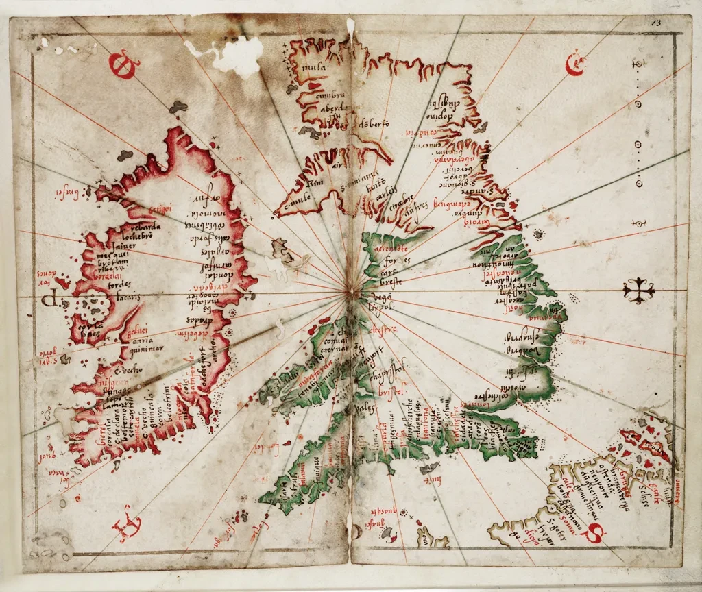 A sixteenth century map of Britain and Ireland.