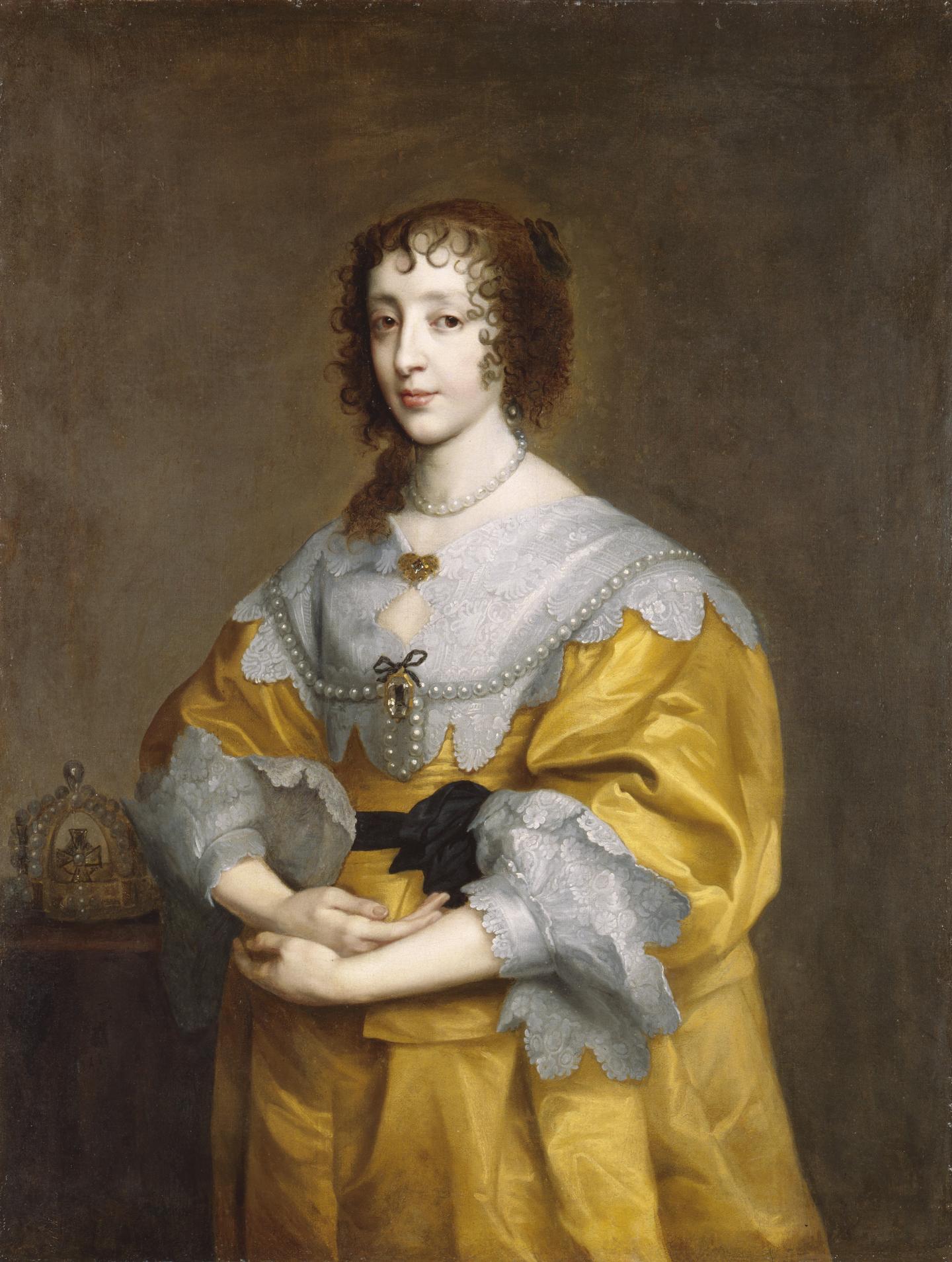Henrietta Maria wears a golden dress
