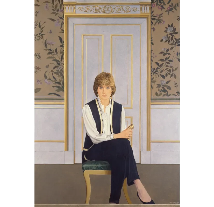 Diana Princess of Wales sits on a chair