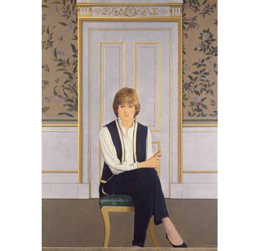 Diana Princess of Wales sits on a chair