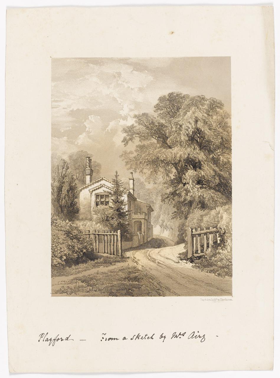 Sketch of the Airy holiday cottage in Playford, Suffolk, by Richarda Airy, after 1845.