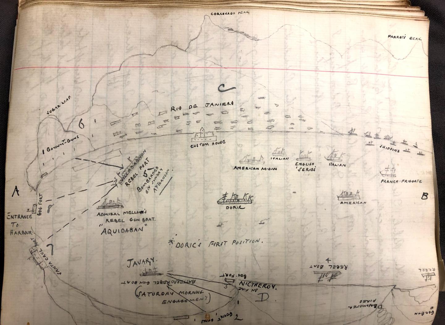 Map of SS Doric's position at Rio de Janeiro, Brazil, 1893