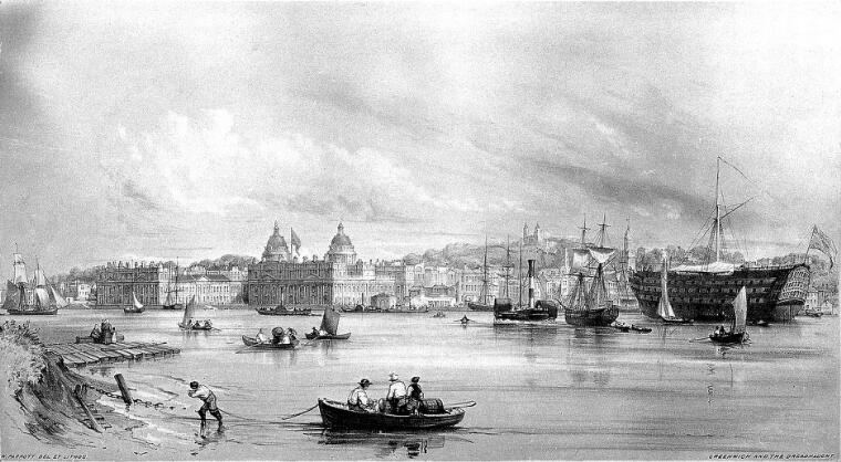 Photo shows Old Royal Naval College and the Dreadought Hospital Ship