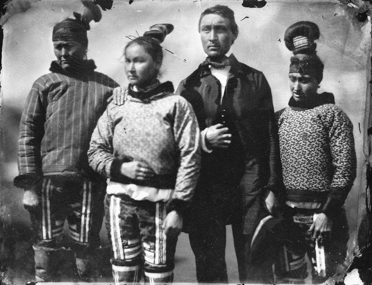 An Inuit group in Inuit and European clothes. Taken by E. A. Inglefield 1854 (Object ID: G4268) 