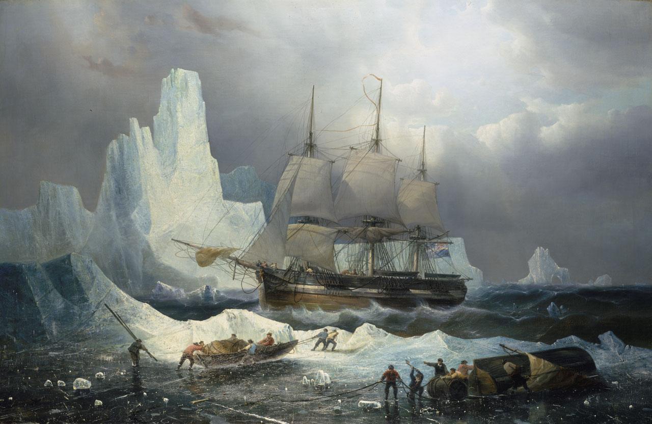 Painting of HMS Erebus stuck in the ice.