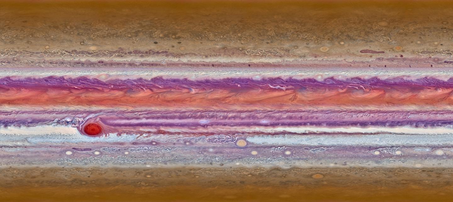 A stretched view of the surface of the planet Jupiter