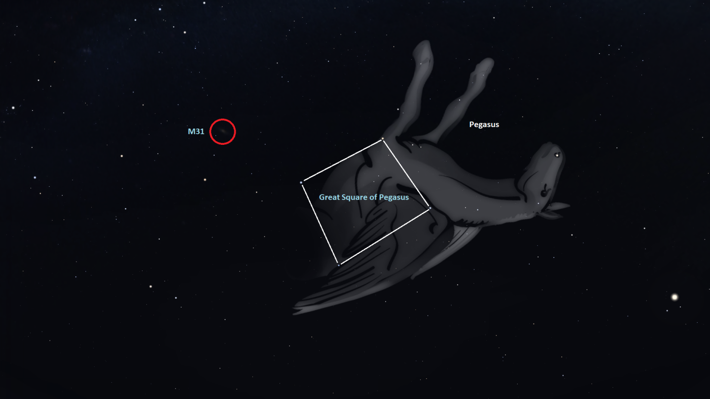 The Andromeda galaxy and the asterism the Great Square of Pegasus