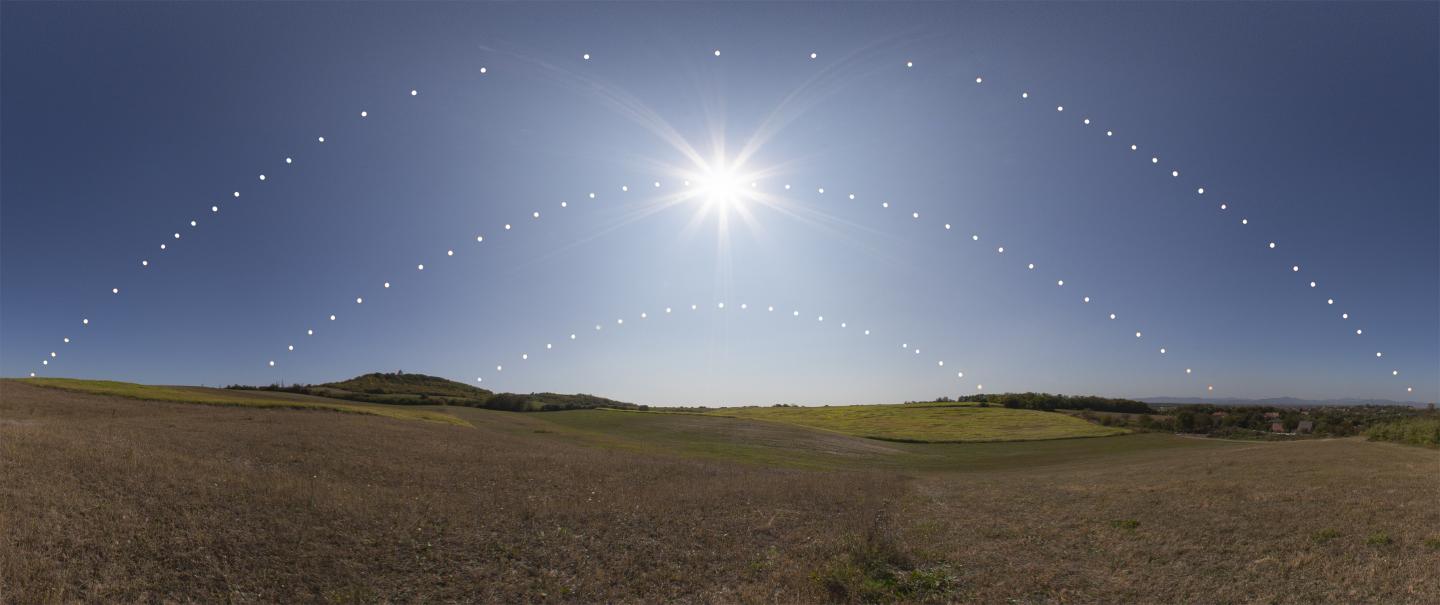 Composite image showcasing the motion of the Sun between the Summer and Winter Solstices