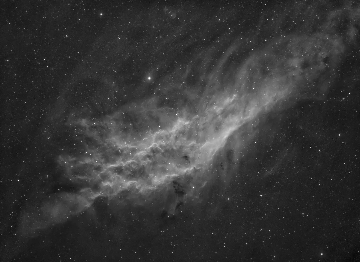 Black and white image of the California Nebula