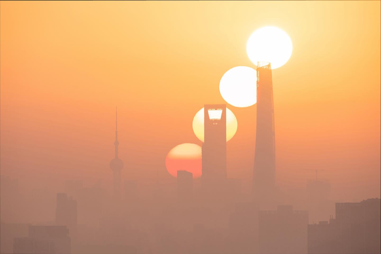 Sunrise over the skyscrapers of Shanghai