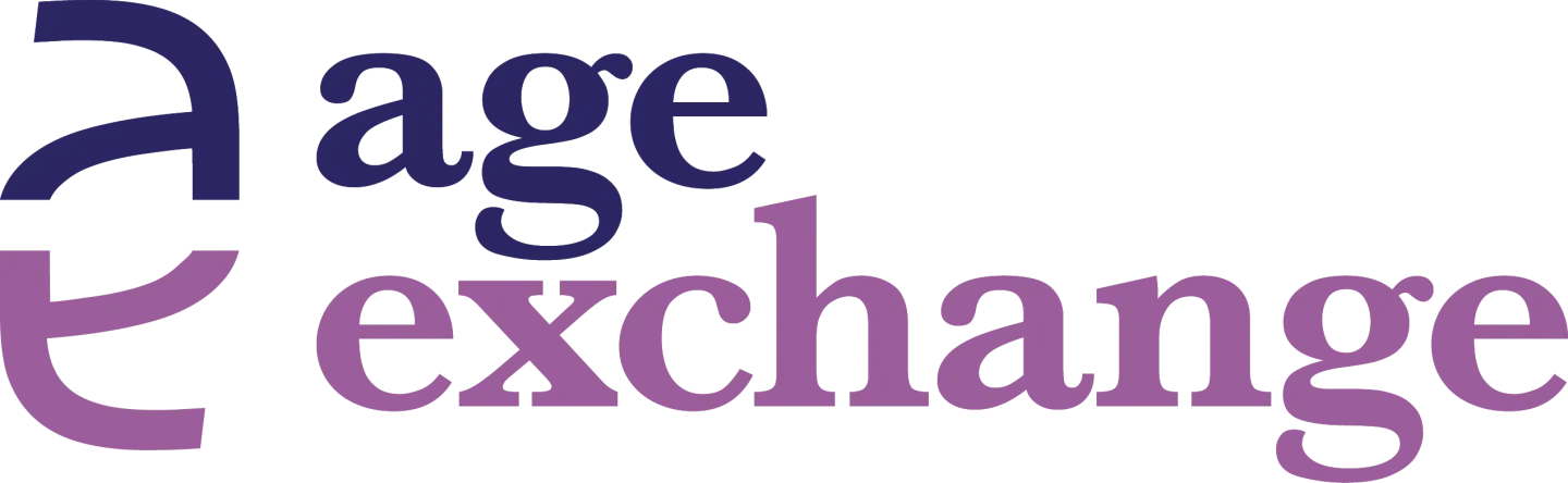 Age Exchange logo in dark purple and lilac