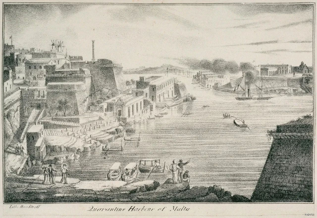 Drawing of a harbour in Malta