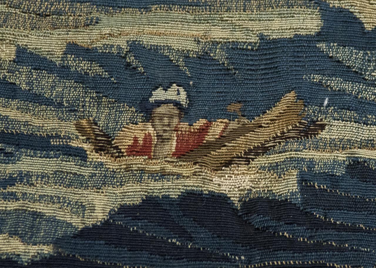 Detail from the Solebay Tapestry by Willem van de Velde showing a man drowning