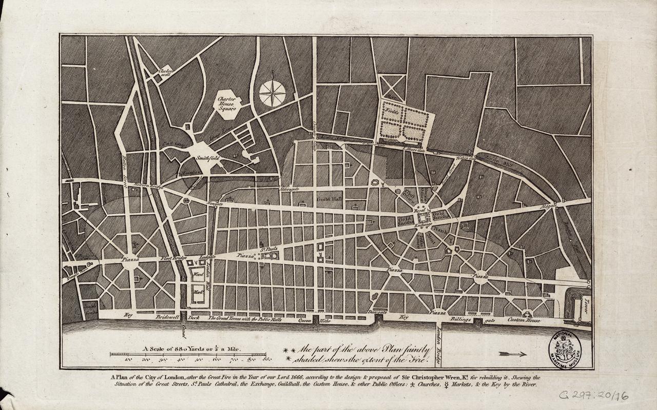 Plan of the city of London after the Great Fire in 1666