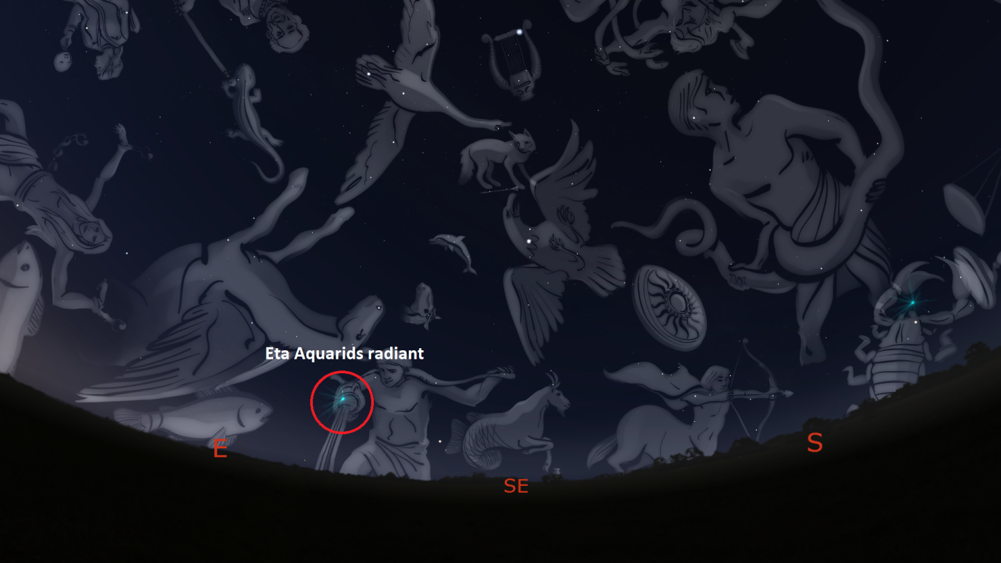 Map of the sky showing the location of the radiant of the Eta Aquariid meteor shower