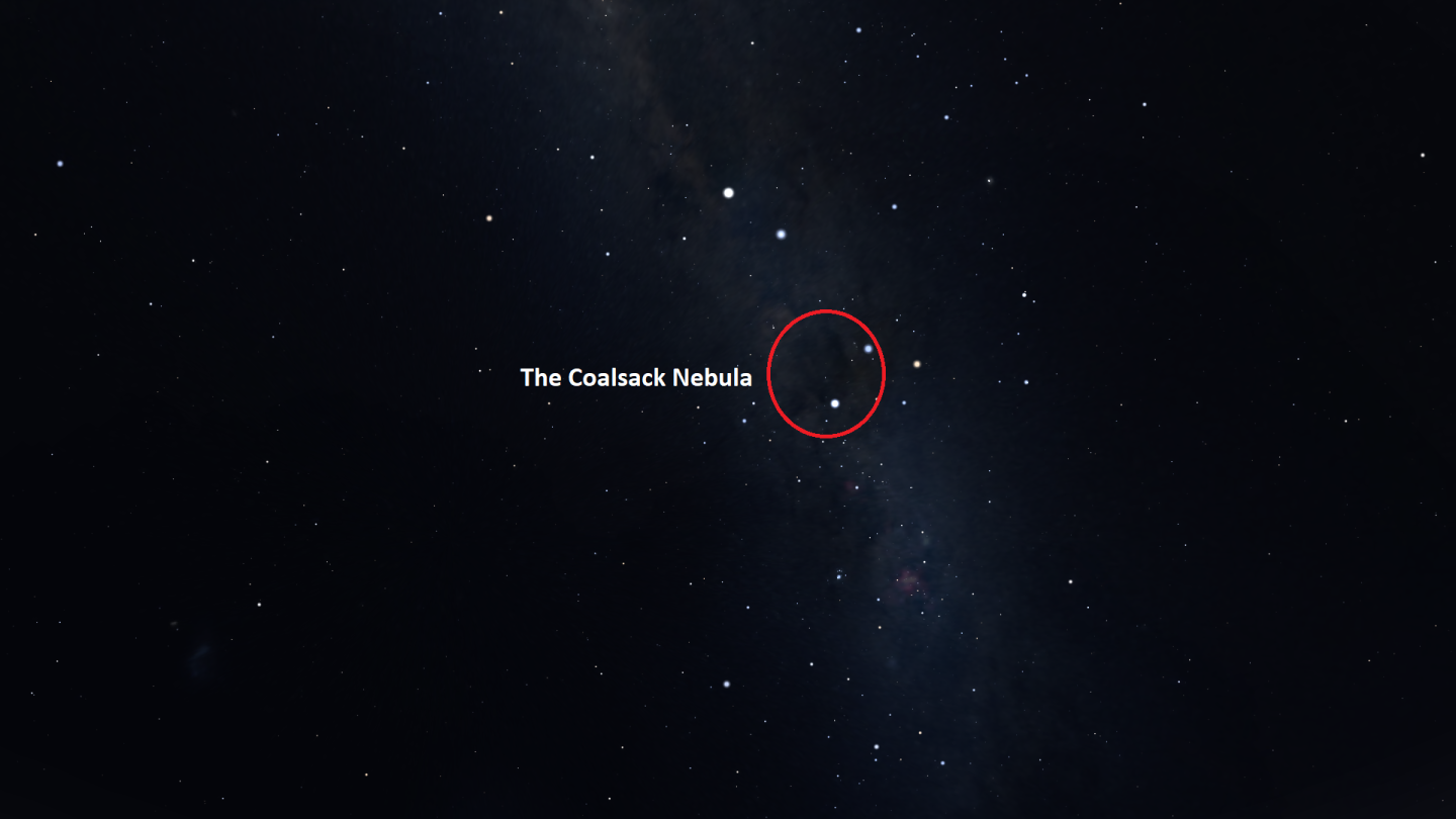 Map of the sky showing the location of the Coalsack nebula