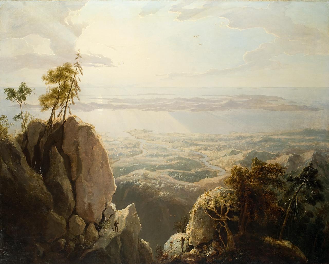 An oil painting of a mountain landscape in Australia from 1802