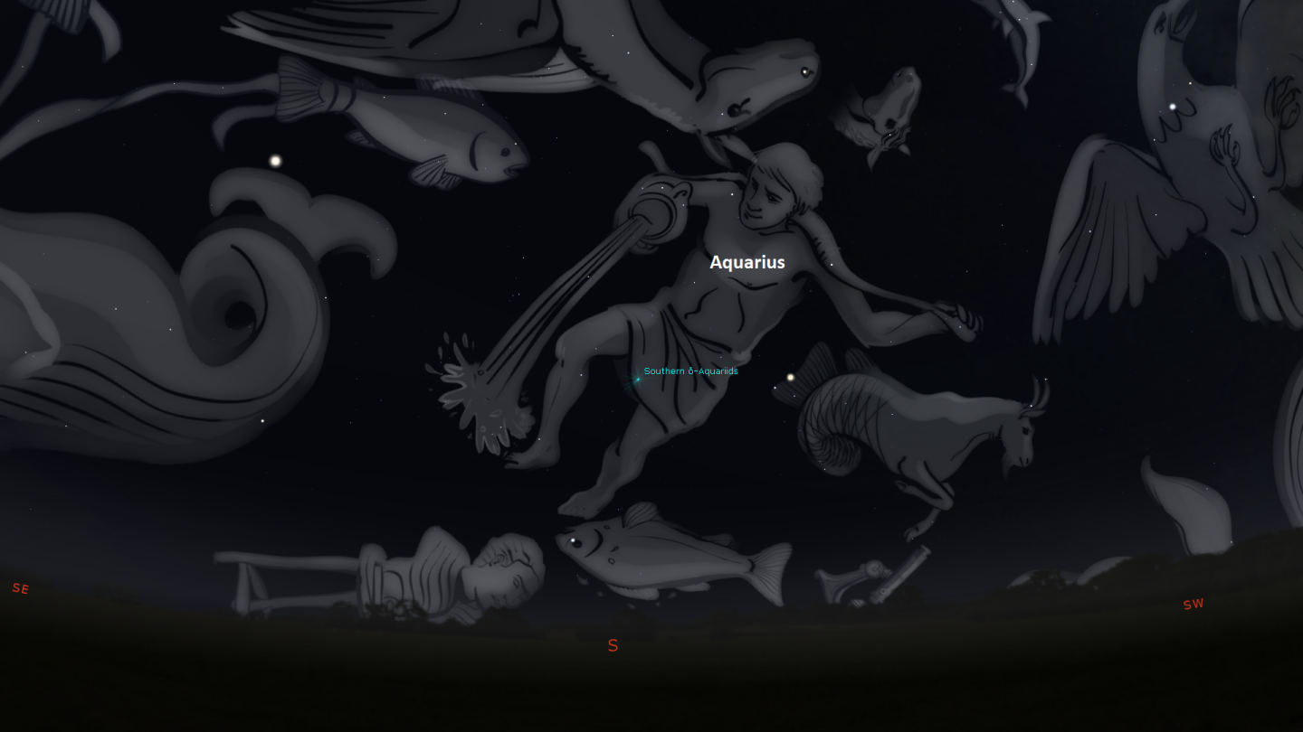 Constellation artwork showing the location of the radiant of the delta aquariids meteor shower