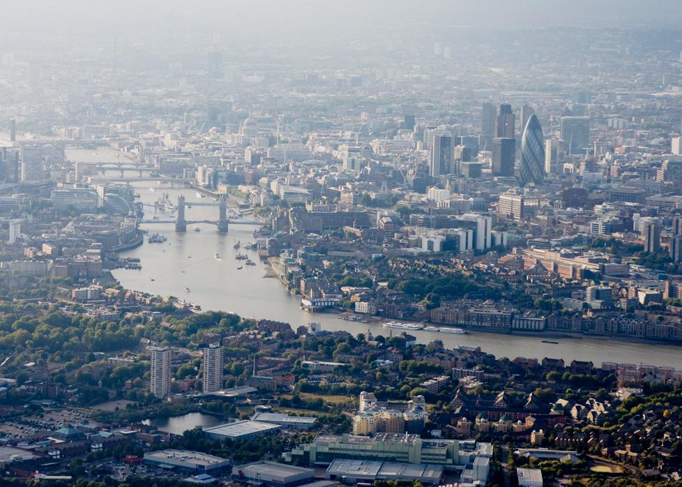 River Thames View overhead looking towards Tower Bridge