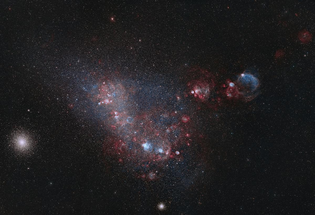 Black starry image with Small Magellanic Cloud, a dwarf galaxy