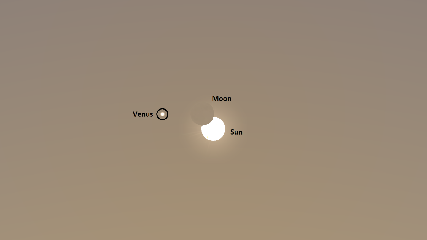 A rendering of the daytime sky showing a partial solar eclipse