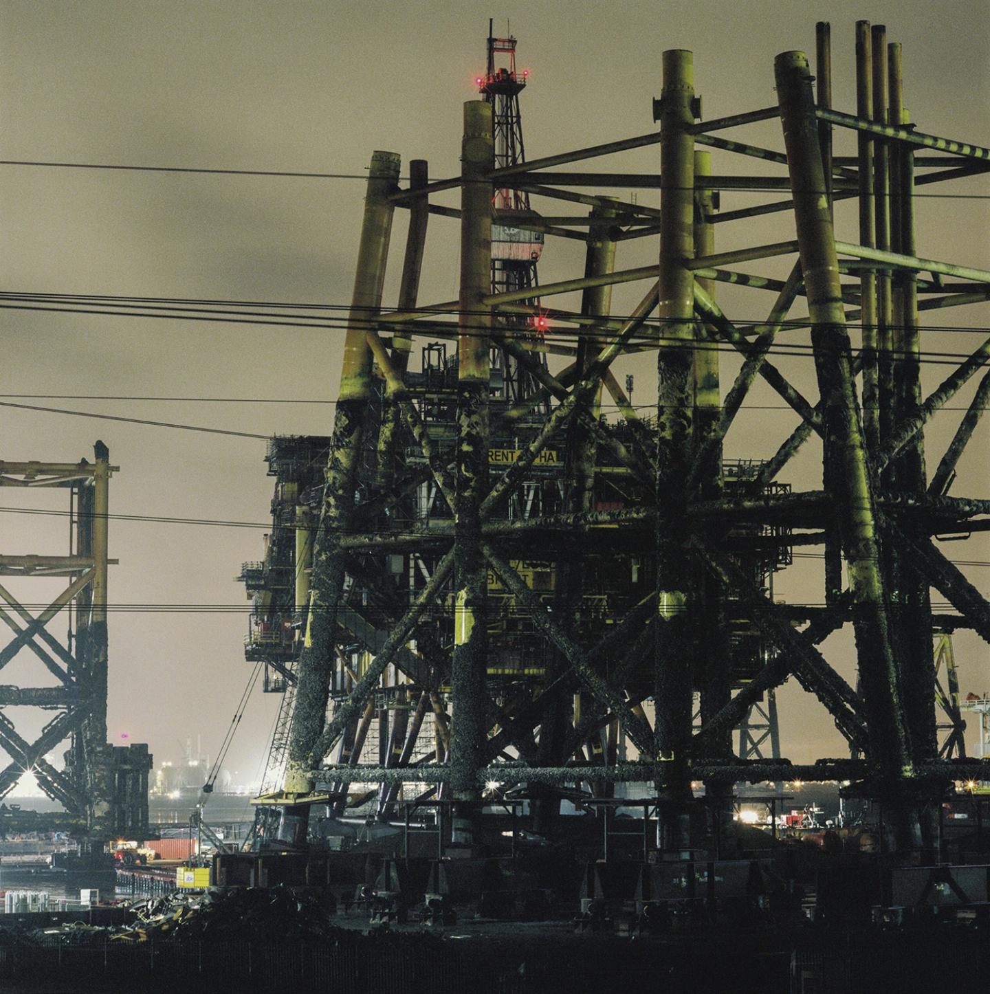 © Peter Iain Campbell / [Decommissioned] Brent Alpha Platform sits behind the Thebaud Jacket, Able UK Yard,           Teesside {14.10.20}   