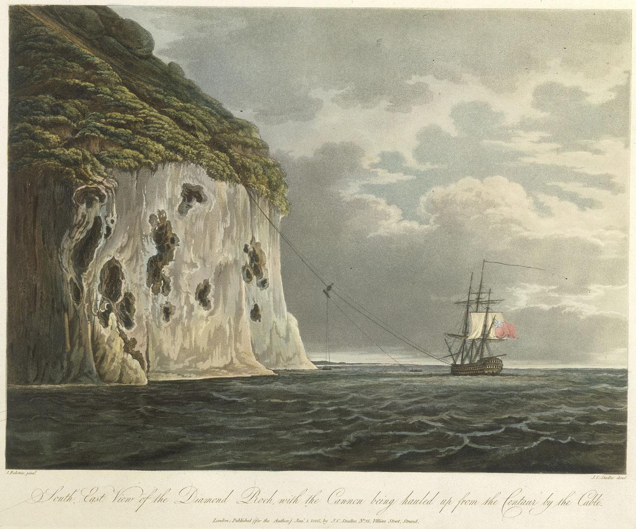 A print showing the southeast view of the Diamond Rock by John Eckstein
