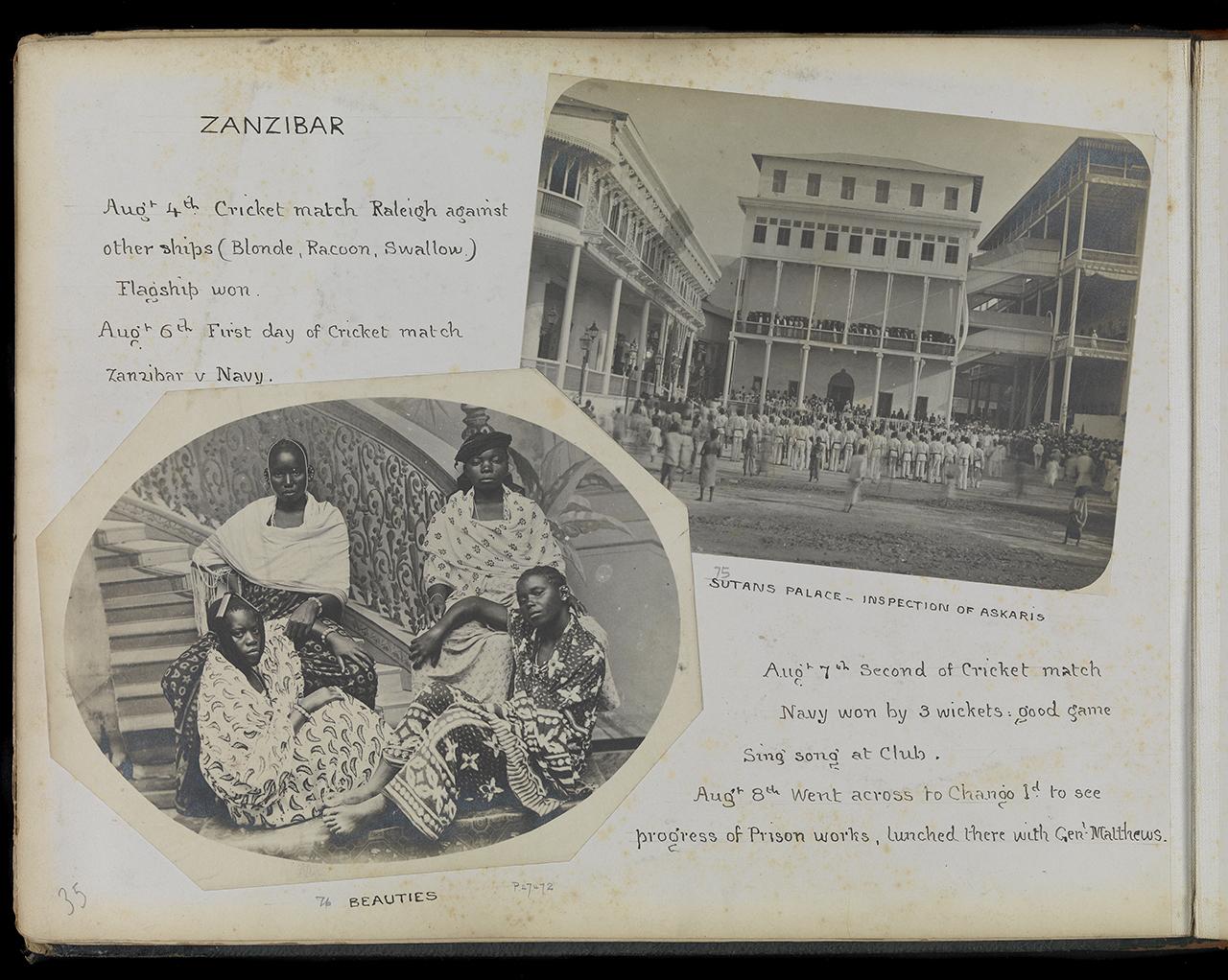 Photograph of four girls posing in front of a flight of stairs in Zanzibar (ALB0028)