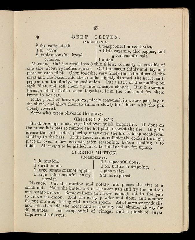 Extract from Cookery for Seamen with a recipe for curried mutton