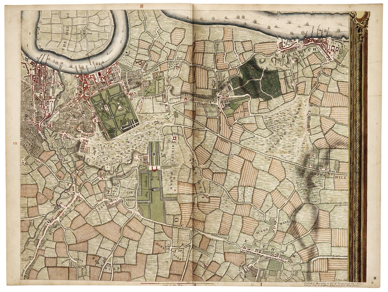 A historical map of Blackheath and Greenwich by John Rocque