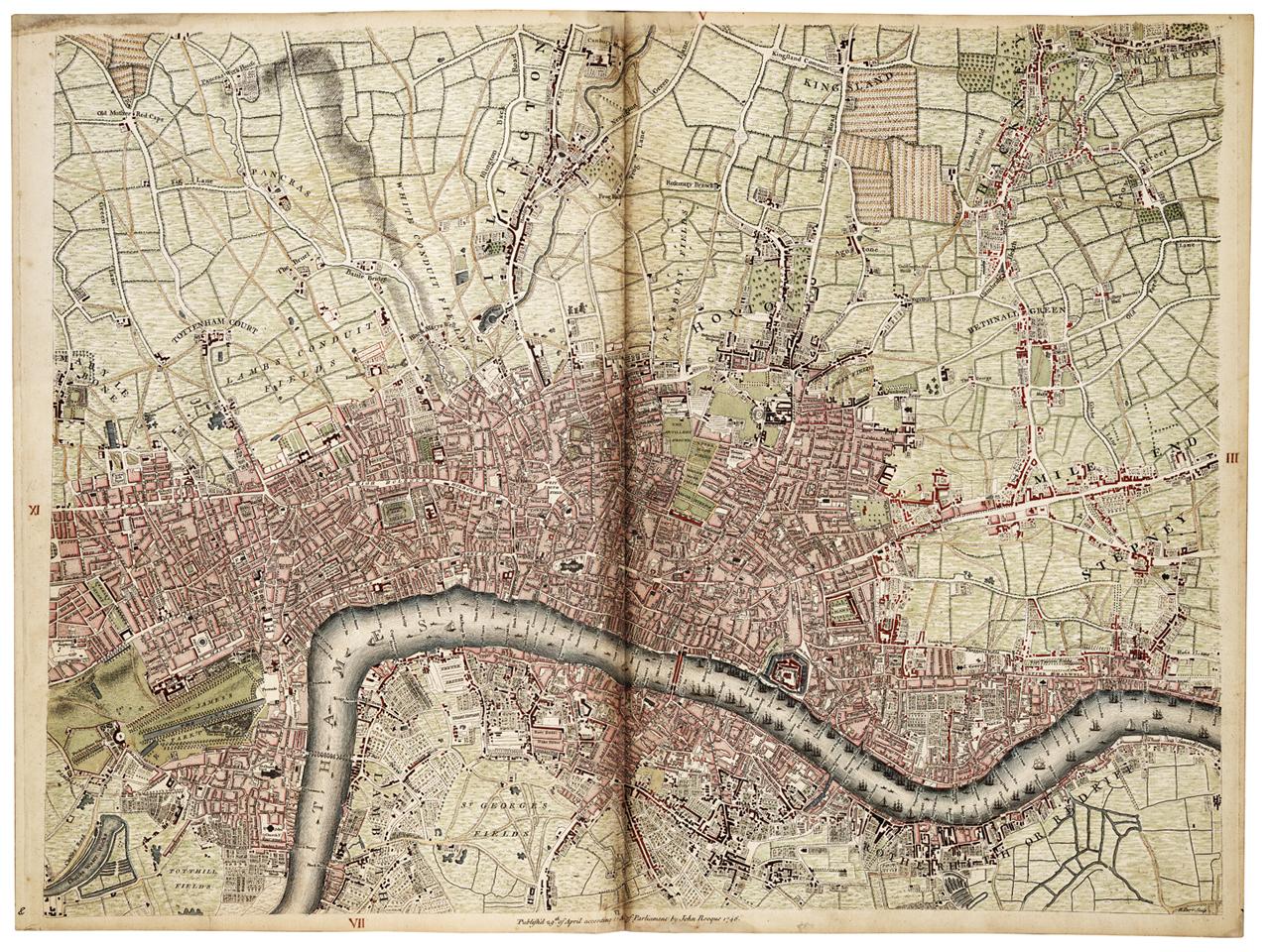 A historical map of central London by John Rocque