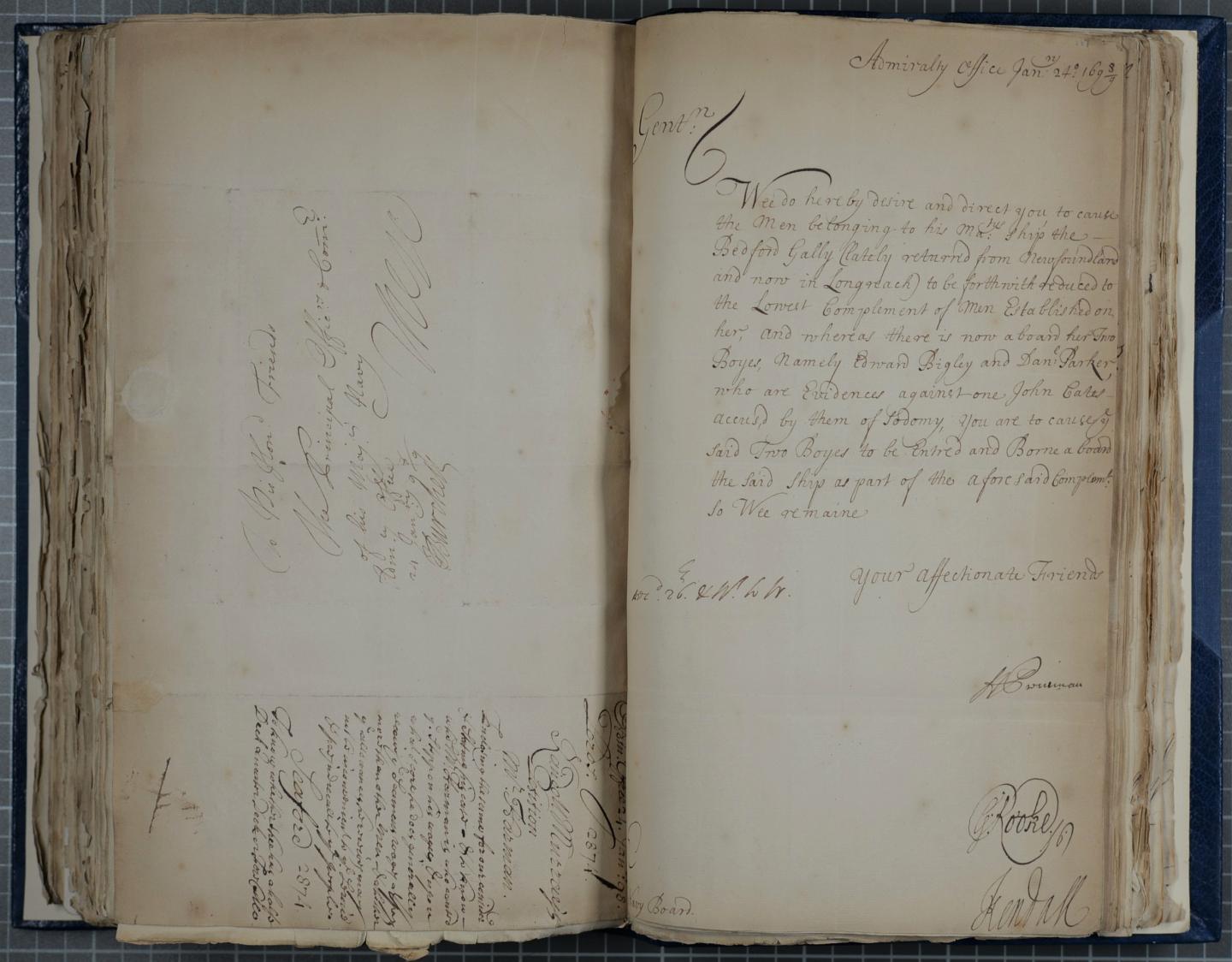 Navy Board orders book manuscript 1699