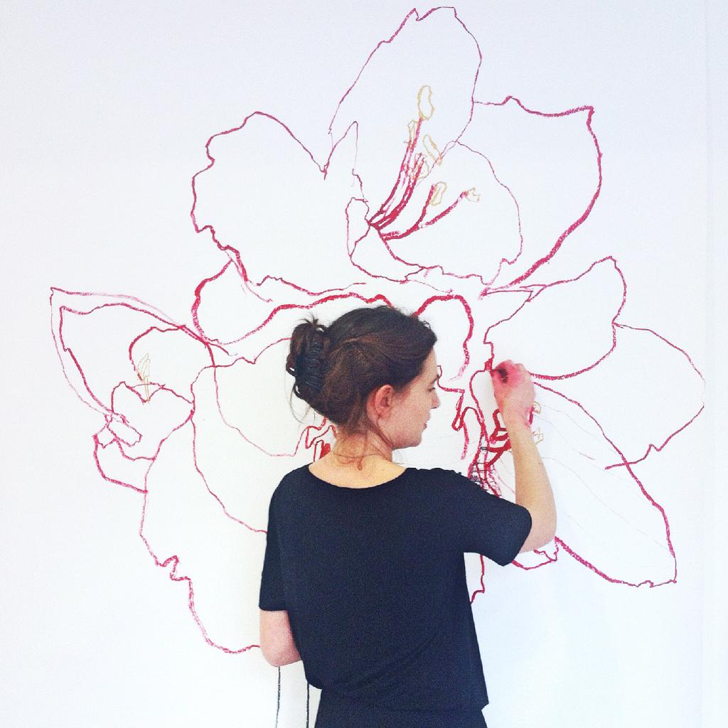 Chloe Briggs in the process of making the piece called 'drawing for Paris'