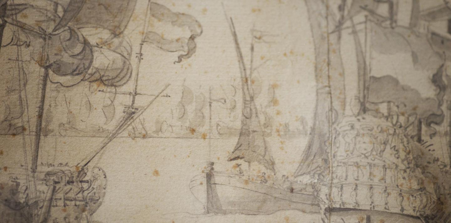 Van de Velde the Elder sketching at sea in naval battle