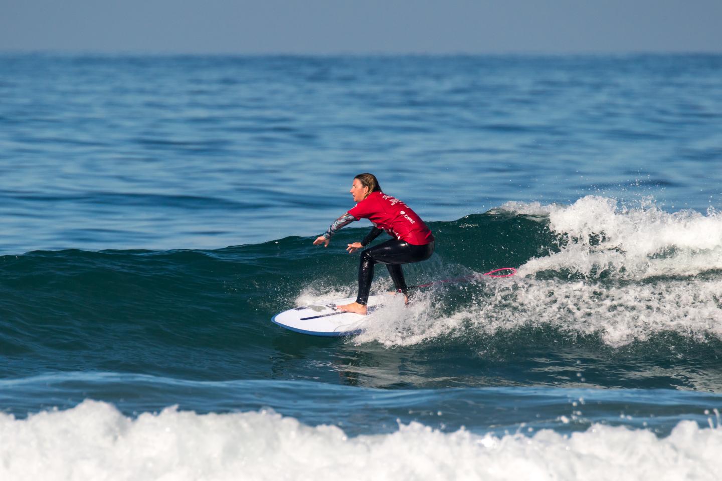 Surfer Melissa Reid competing in the ISA World Para Surfing Championships in California