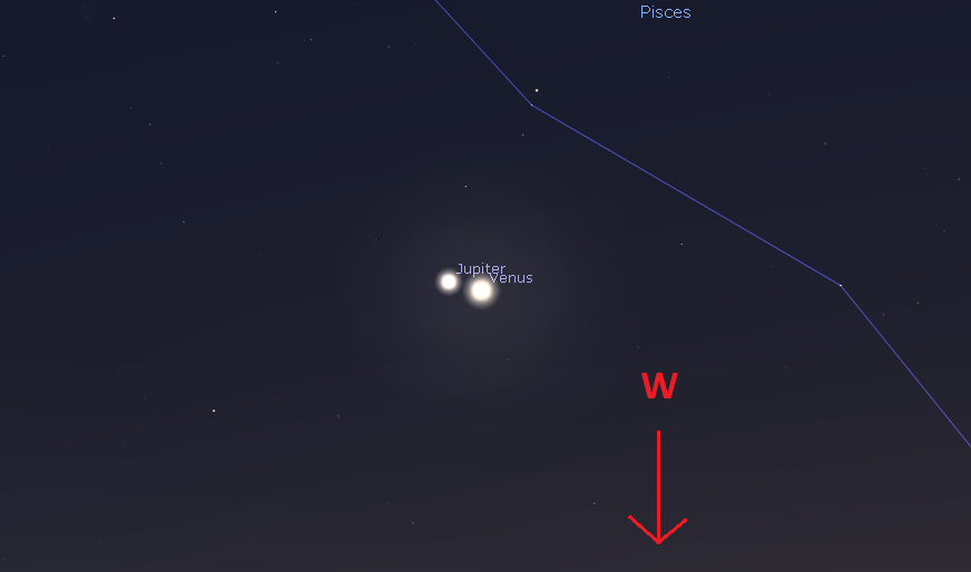 A diagram showing the planets Jupiter and Venus on the night sky