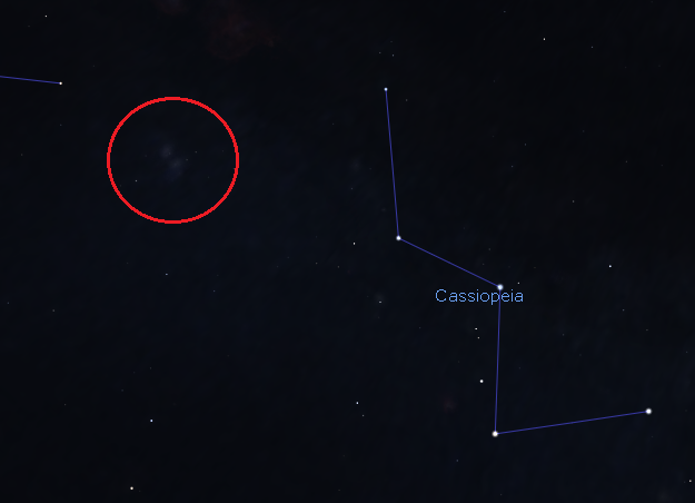 A diagram showing the position of the Double Clusters in Perseus