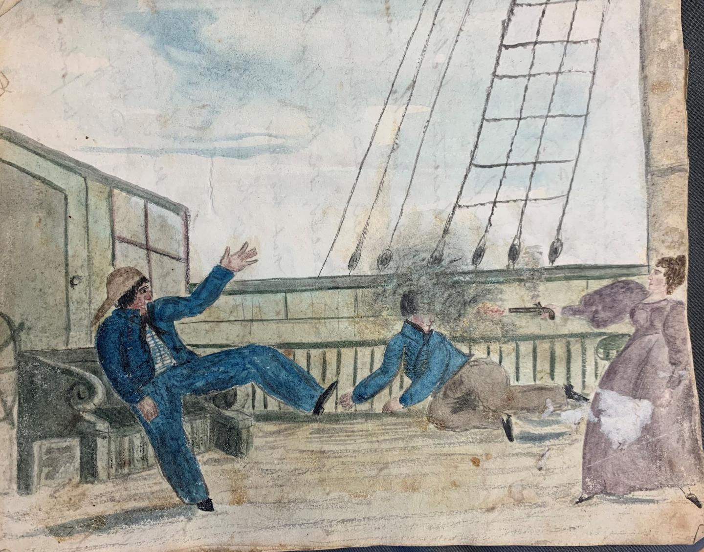 A duel on the deck of a ship in 1829