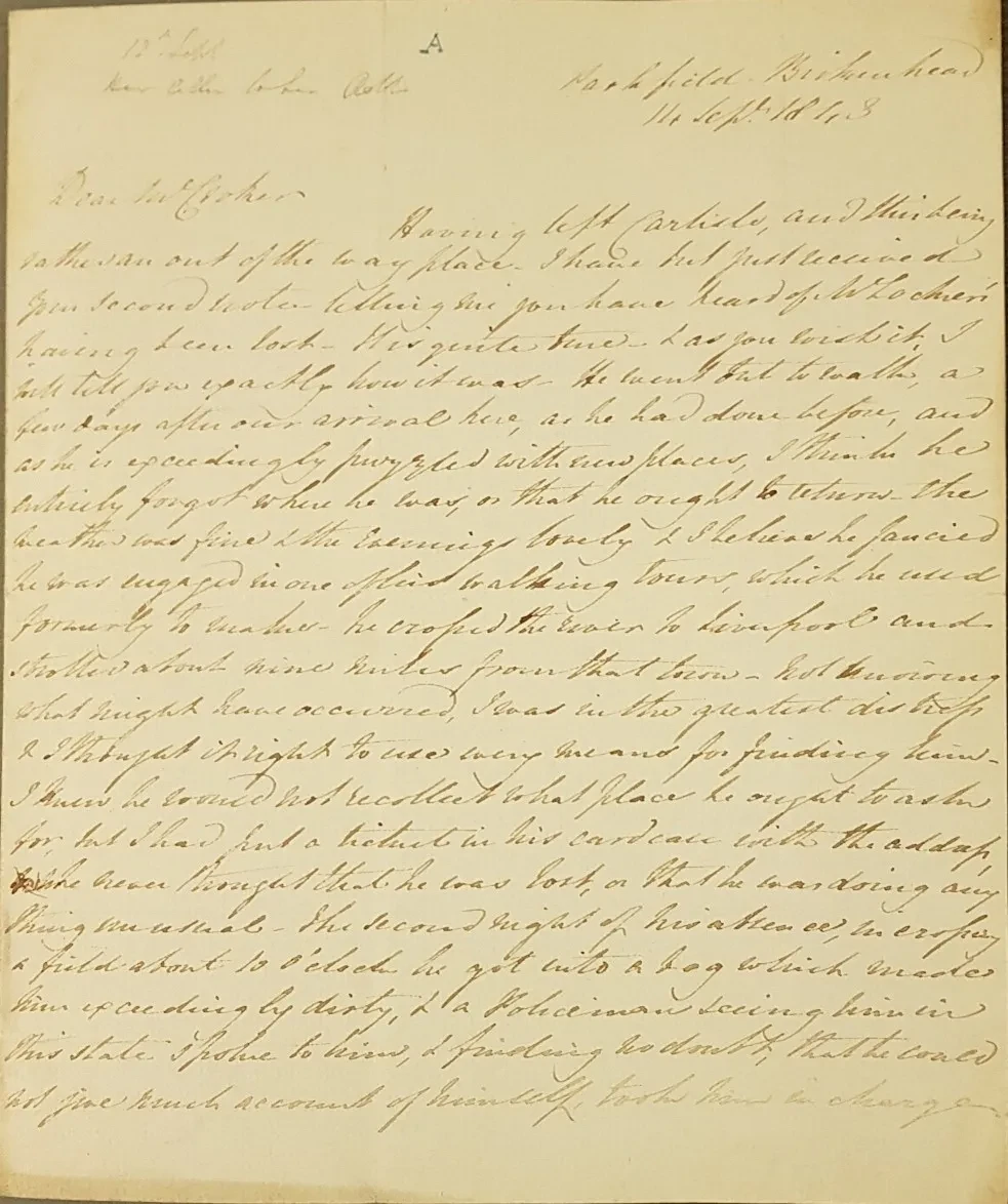 Letter from Eleanor Locker to John Wilson Croker, secretary of the Admiralty 1809-1830