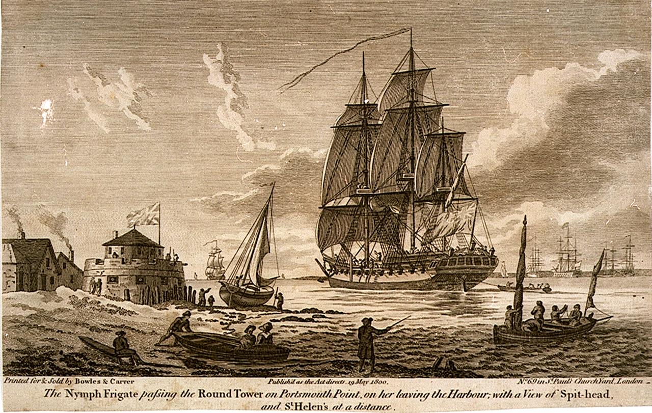 The Nymph Frigate passing the Round Tower on Portsmouth Point